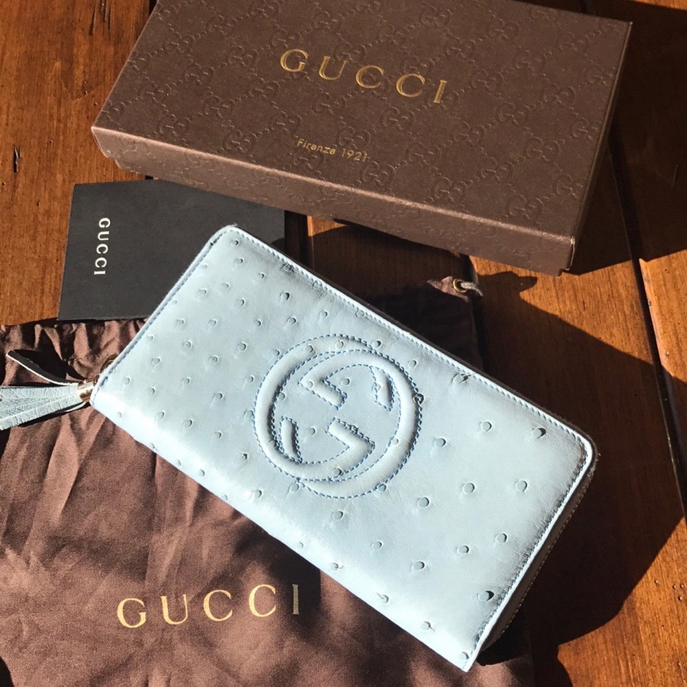 NWT Gucci Ostrich Zip Around Wallet